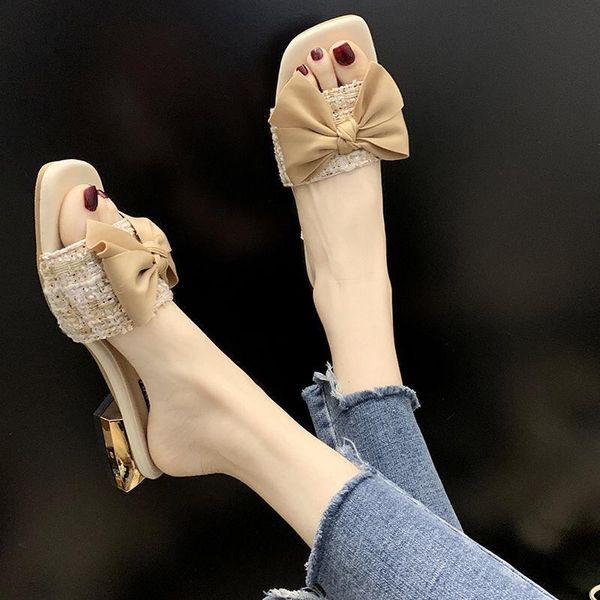 

slippers 2021 women's summer fashion middle heel sandals women wear butterfly dew toe shoes female comfort 35-39, Black