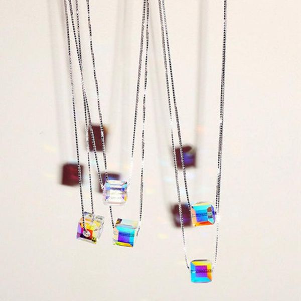 

6/8mm magic square necklaces chokers zirconia pendants crystal chain 925 sterling silver for women charm jewelry chains