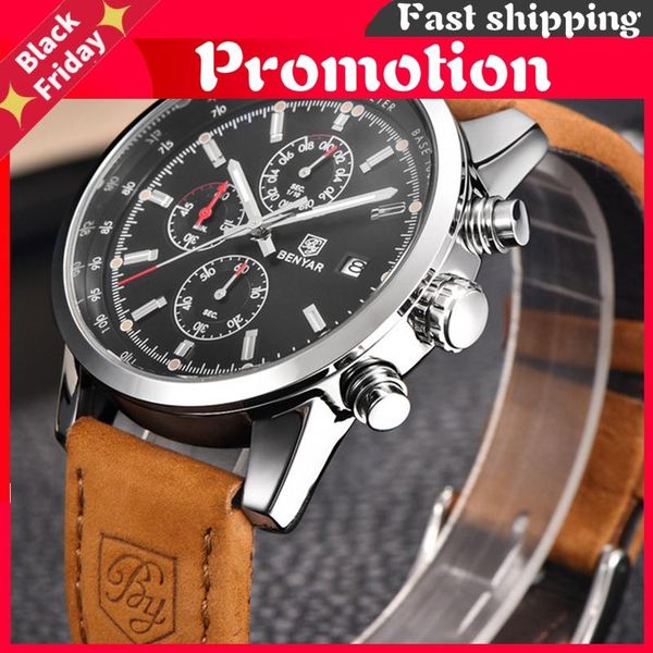 

wristwatches brand sport men watch luxury male leather waterproof chronograph quartz military wrist clock saat, Slivery;brown
