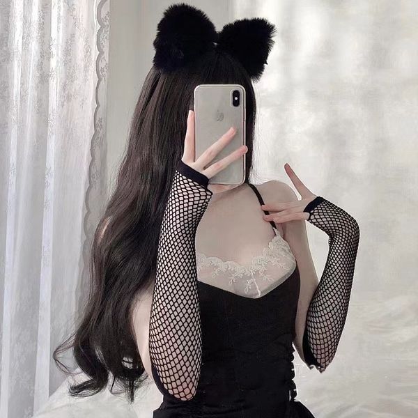

wholesale stylish long black fishnet gloves womens fingerless glove girls dance gothic punk rock costume fancy gloves, Blue;gray