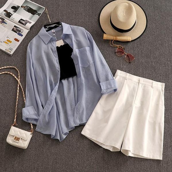 

women's shorts korean female style ichoix 3piece elegant white ensemble shorts define casual vacation shirt summer clothes autumn ladie, White;black