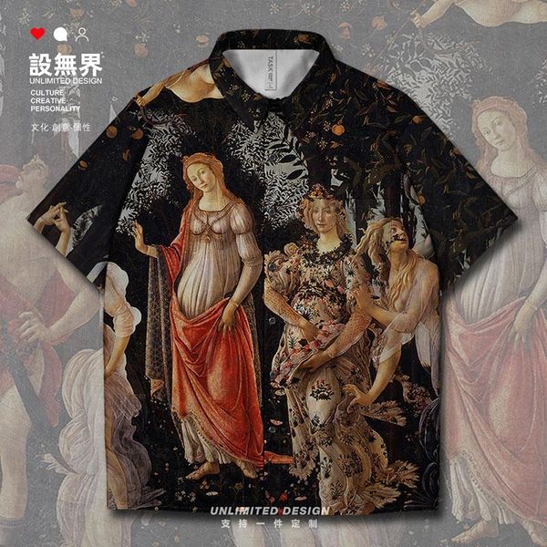 

men's casual shirts world famous painting series primavera the birth of short-sleeved shirt beach hawaiian oversized summer clothes, White;black