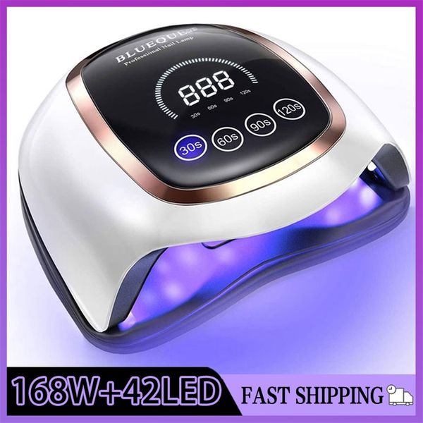 

blueque v3 led uv large space 168w lcd display quick dry nail gel dryer professional lamp for manicure 210320