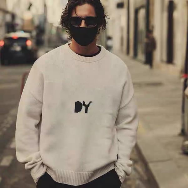 

21fw classic letter high end wool sweater for men women couples autumn winter warm crewneck sweatshirts street fashion knitting pullover tjm, White;black