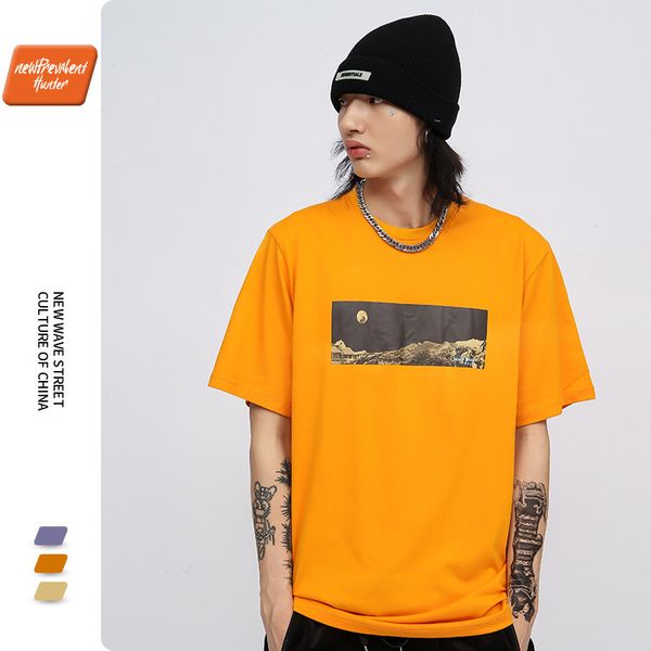 

nph2021 summer new national fashion short sleeve t-shirt men's pure cotton chic hip hop half sleeve lovers' simple, White