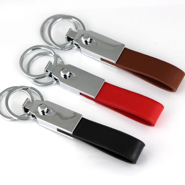 

keychains detachable leather keychain clip waist belt 2 loops pants buckle strap keyring key chain ring keyfob, Silver