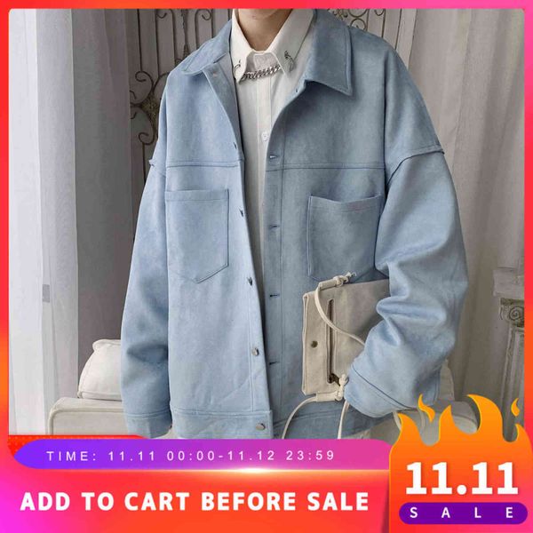 

privathinker men's solid oversized suede jackets korean style men casual loose coats 2021 autumn new fashion outerwear, Black;brown
