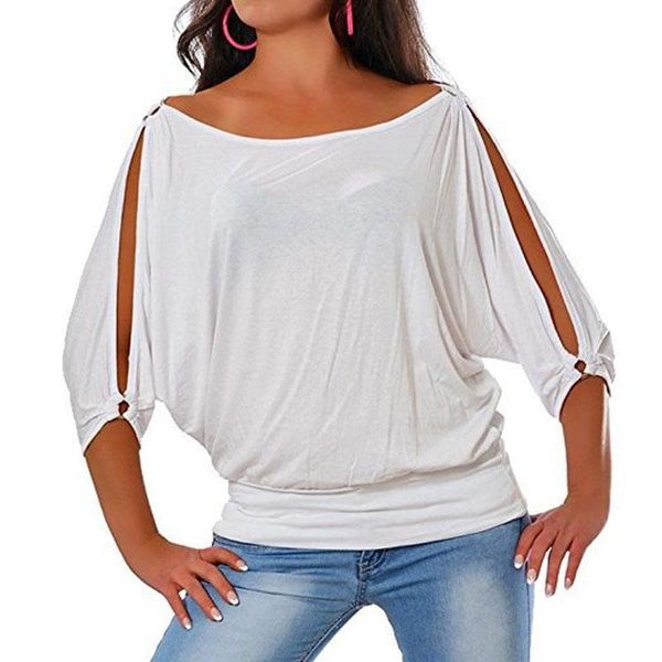 

women's t-shirt woman summer off shoulder fashion loose casual solid color o-neck half sleeves simple style tee shirts s-5xl, White