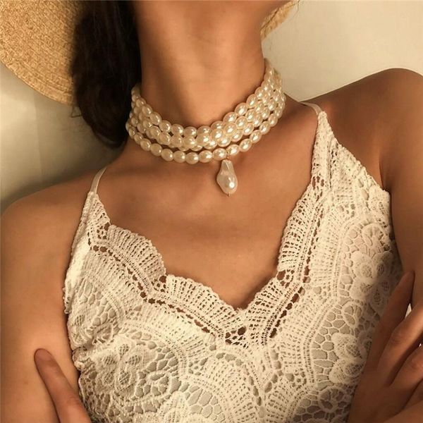 

chokers retro noble choker necklace multilayer rice beads pearl statement ladies jewelry gift collares de moda 30aug29, Golden;silver
