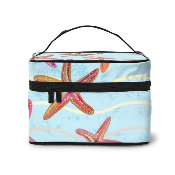 

travel cosmetic bag fashion lady sea starfish in wave storage bags large capacity women makeup & cases