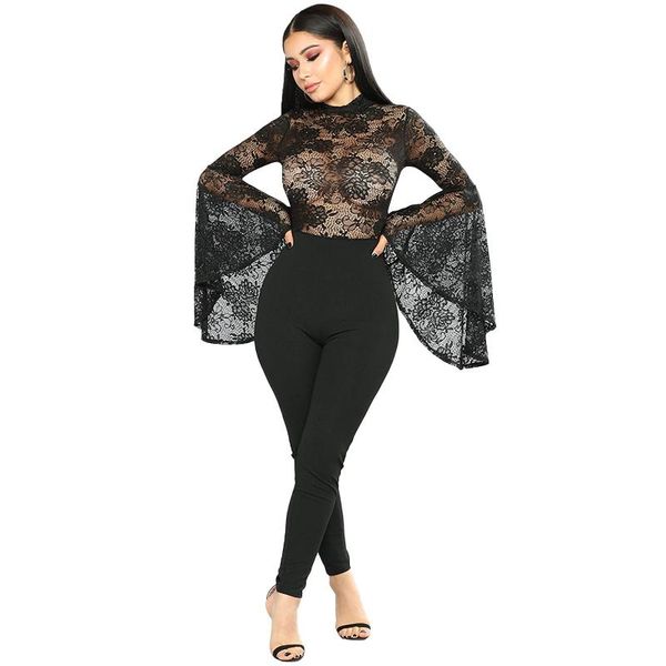

fashion women designer red black lace long sleeve jumpsuit ladies party suit women's jumpsuits & rompers, Black;white