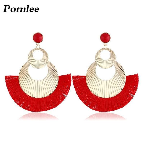 

dangle & chandelier pomlee boho 2021 vintage tassel earrings for women wedding gift big fringed metal round drop jewelry wholesale, Silver