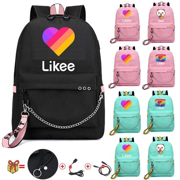 

backpack likee school bags for teenage girls usb charging russian zipper bookbag pink video app schoolbag back pack