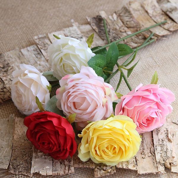 

5pcs artificial rose branch multi-layer head pink diy wall wedding bride hand-held high-end home romantic decoration decorative flowers & wr