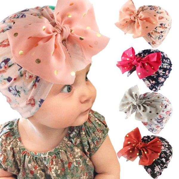 

kids girl beanie cap big bowknot flower india turban 2021 baby child hats bonnet born pography props caps &, Yellow