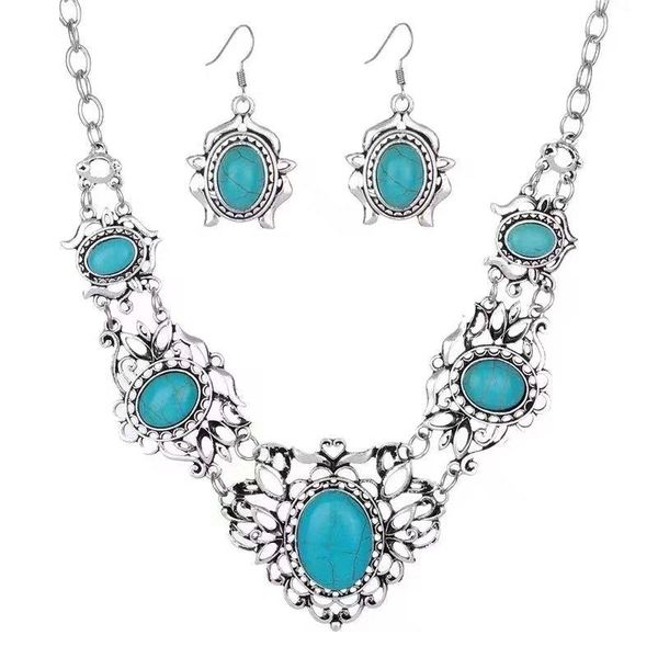 

earrings & necklace bohemia vintage jewelry set for women elegant party gift fashion costume sets, Silver