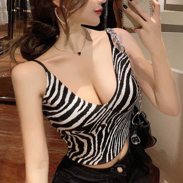 

womengaga summer short zebra stripes vest slim elastic knitting sling tank korean women crop tunic hk9c 210603, White