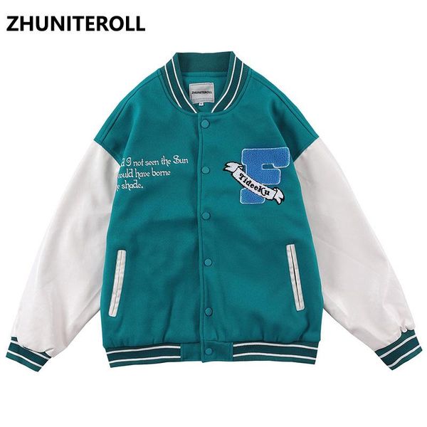 

men's jackets fashion bomber hip hop towel embroidery letter block patchwork baseball coats streetwear harajuku casual couple, Black;brown