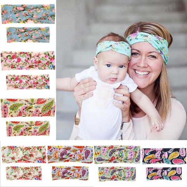 

2pcs/set parent-child printing headbands elastic soft head band hairbands mom and baby kids turban hair accessories pgraphy props, Slivery;white