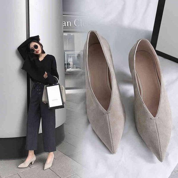

dress shoes women genuine leather shoes plus size 22-26.5cm sheep suede pumps shallow mouth single high heels 7.5cm ny1w, Black