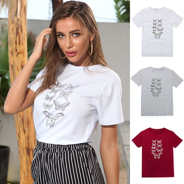 

summer t shirt printed round ne short sleeve women's fashion 2021, White