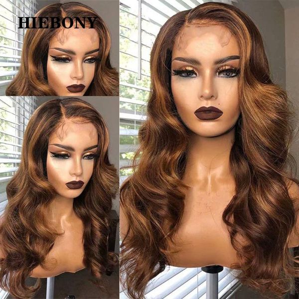 

loose wave 4/27 highlight lace front human hair wigs with baby brazilian 13x6 wavy bleached knots, Black;brown