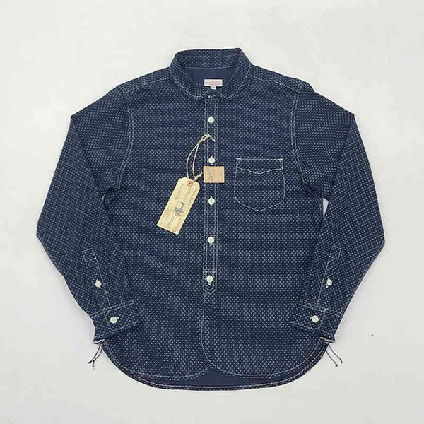

blouses bob dong wabash dot work vintage mens fall indigo button-down casual shirt, White;black