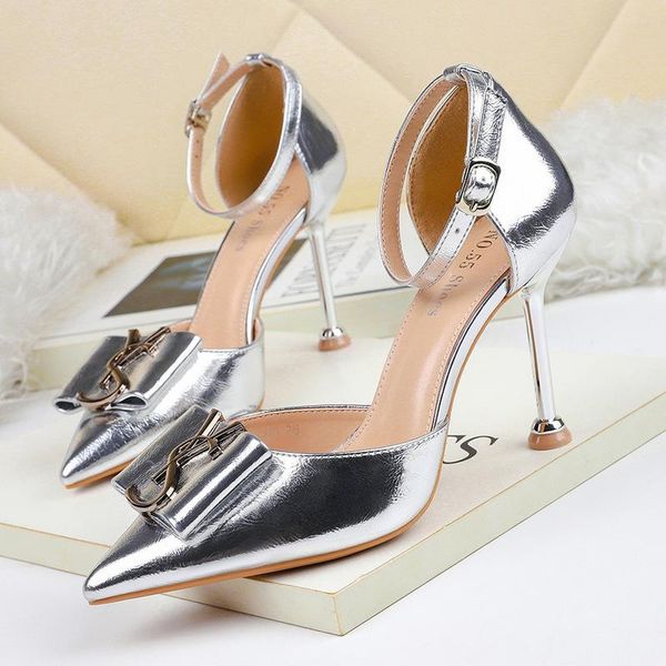 

dress shoes women sandals pu buckle strap 6.5cm 9.5cm thin heels high pointed toe metal decoration butterfly-knot shallow black red