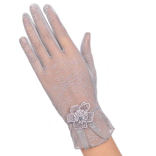 

fashion women five fingers mittens vintage goth party sun protection hollow-out dressy driving lace gloves, Blue;gray