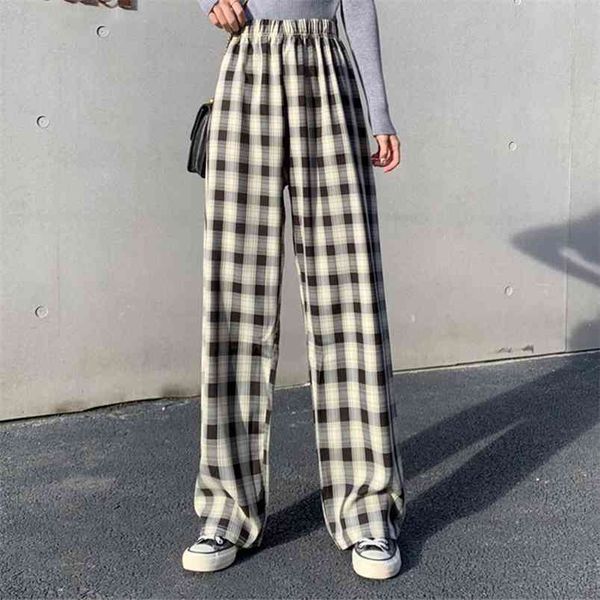 

ins baggy blue pants lady oversized wide leg plaid slacks harem pants student autumn purple pink long flare trousers 210721, Black;white