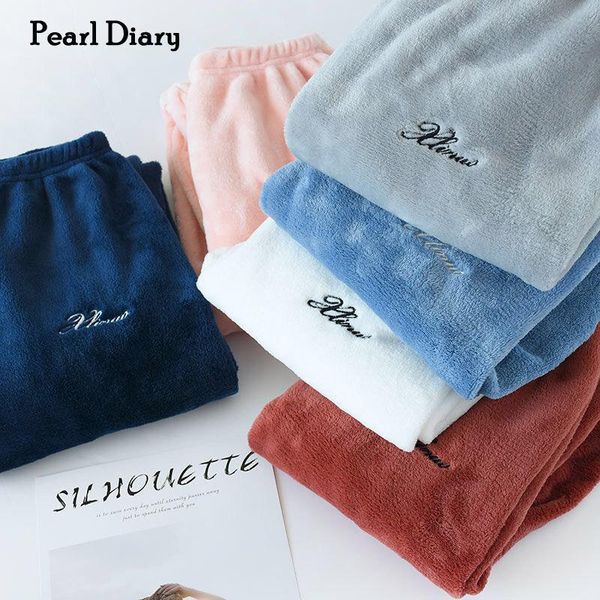 

pearl diary autumn winter women velvet pants elastic waist outwear warm cashmere pajama loose trousers for 2021 women's & capris, Black;white