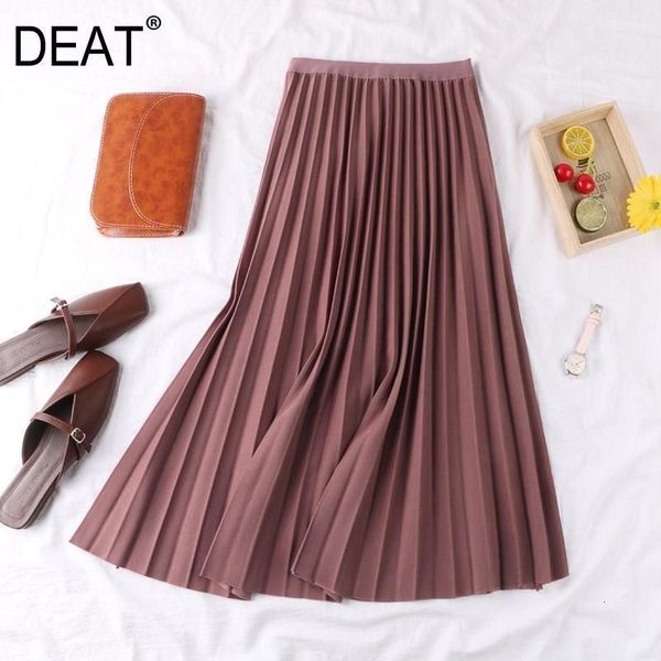 

[deat] 2021 women's autumn fashion trend pattern solid color pendulum mid elastic waist japan style pleated skirt ai520 skirts, Black