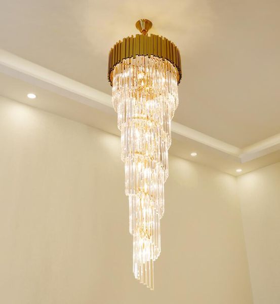 

modern chandelier long crystal light luxury villa duplex middle floor living room golden led chandeliers