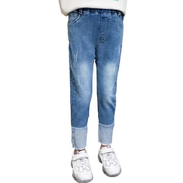 

girls denim jeans patchwork ripped for kids casual style clothes 6 8 10 12 14, Blue