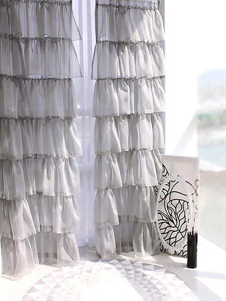 

curtain & drapes luxury korean style cupcake curtains elegant grey lace sheer for living room girls romantic ruffles cortinas