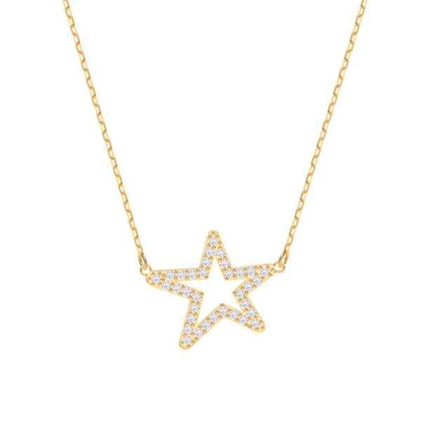 

pendant necklaces romantic pentagon women necklace fashion 1:1 swa gold colour simple clavicle chain female friendship, Silver