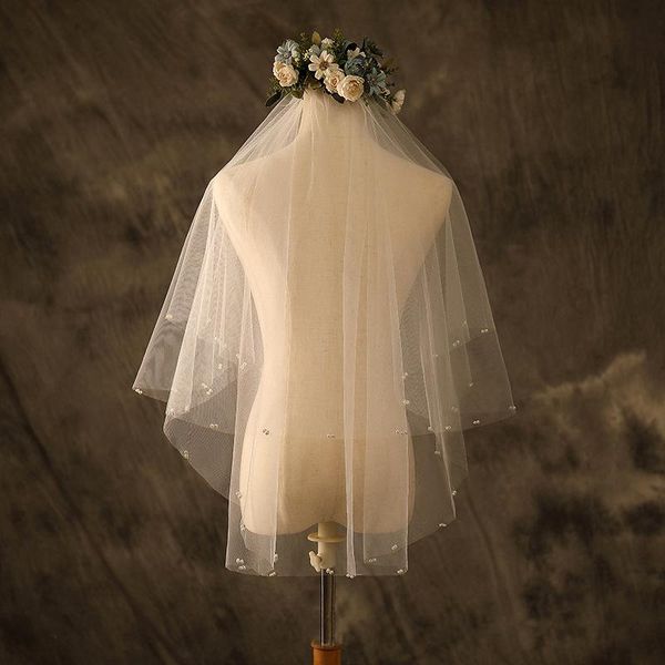 

bridal veils woman tulle cut edge wedding with comb two layer white ivory short veil pearl simple accessories welon, Black