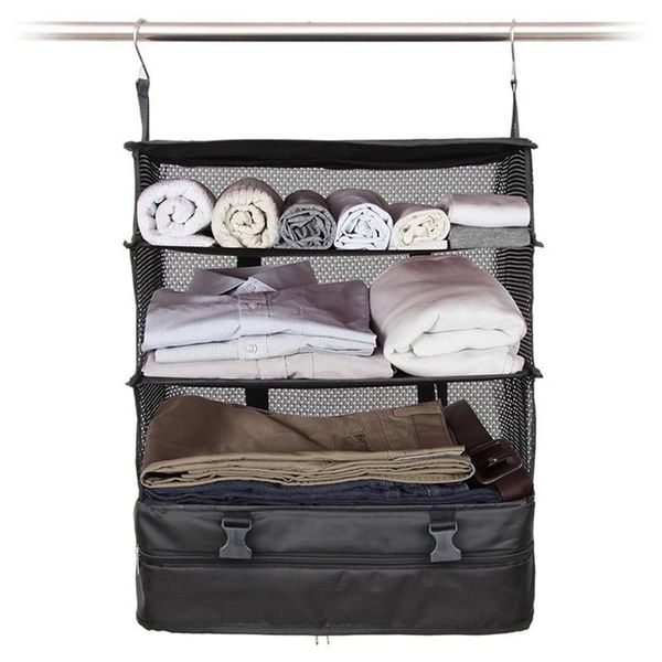 

storage bags clothing three layers hanging bag foldable and portable travel luggage organizer wardrobe