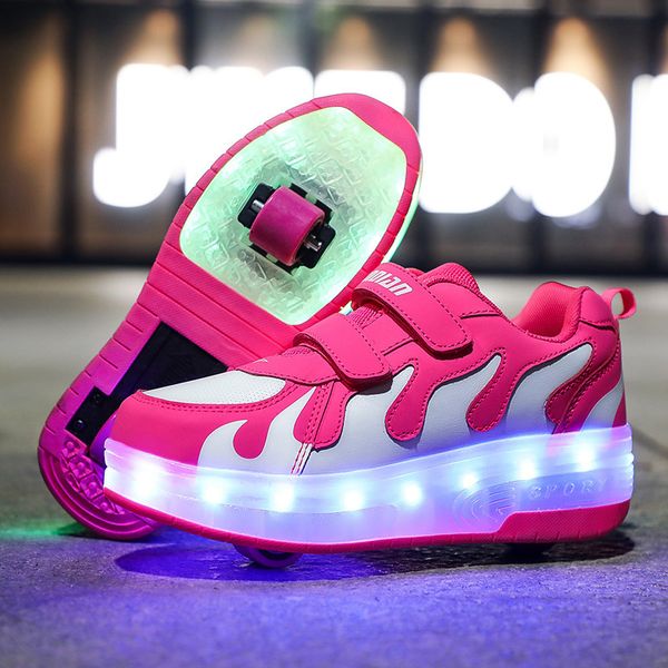 

sneakers risrich kids led usb charging roller glowing light up luminous with wheels rollers skate shoes for boy girls 1007, Black;red