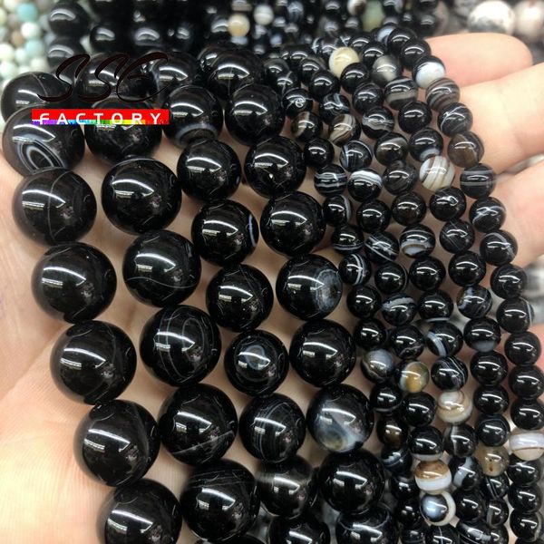 

other round black stripe onyx agates beads natural stone loose spacer for jewelry making diy bracelet necklace 4 6 8 10 12mm 15"