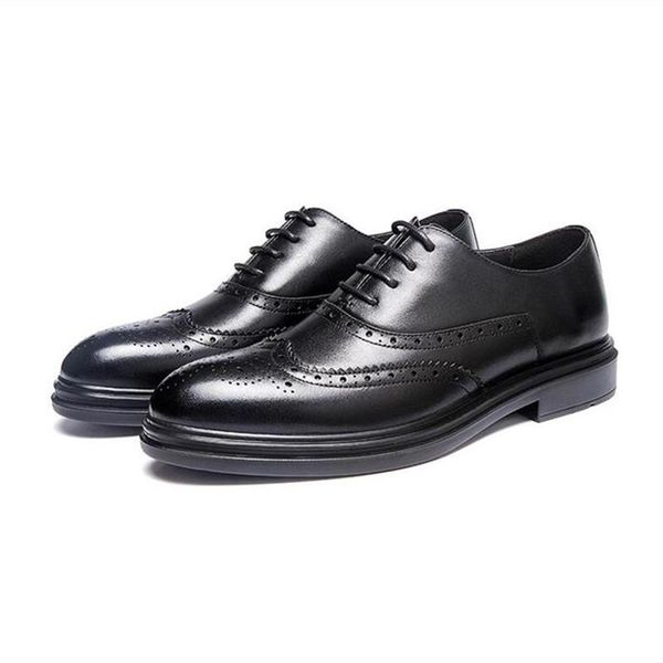 

dress shoes brogue leather casual men wedding oxford for shoe brown formal office man business flats, Black