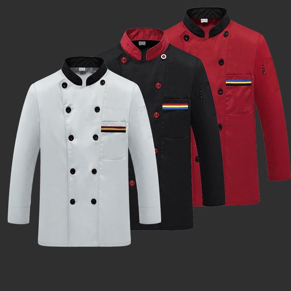 

men long-sleeved theme costume clothes chef jacket l service working wear restaurant work tooling chef uniform cooking women 89, Black;red