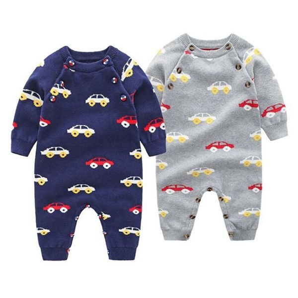 

spring autumn born infant baby boys girls knit automobile rompers clothing kids boy girl long sleeve clothes 210521, White