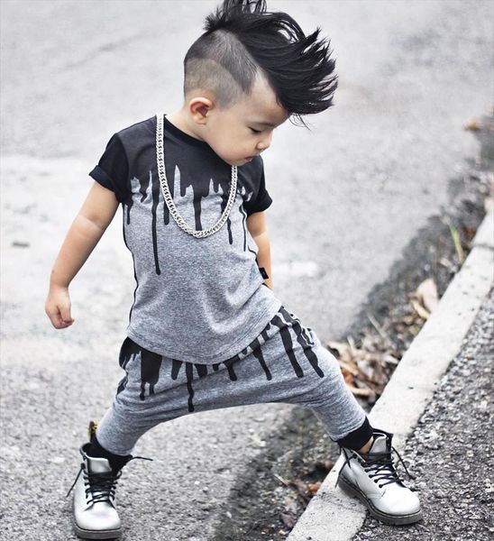 

2 pieces short sleeve t shirt and pant set for toddler boy summer clothing, White