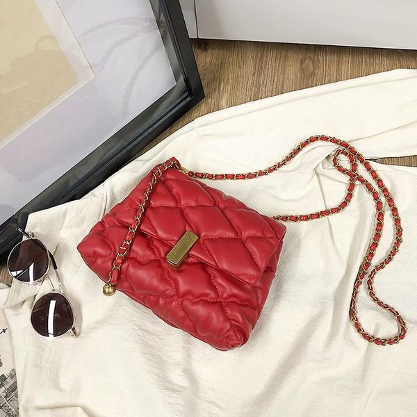 

evening bags lattice square crossbody bag 2021 fashion soft pu leather women's designer handbag chain shoulder messenger