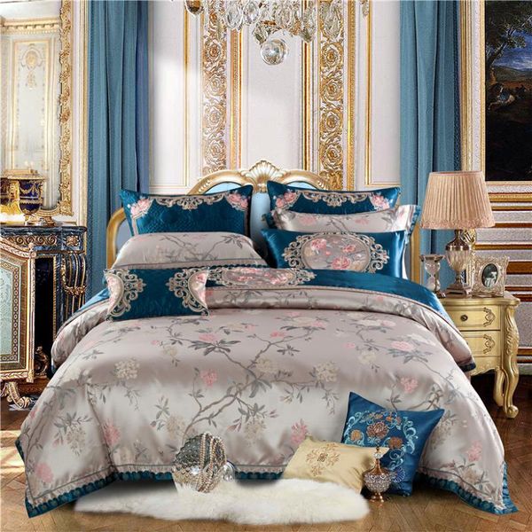 

bedding sets luxury jacquard satin set  king size duvet cover bed linge de lit ropa/juego cama bed/flat sheet spread