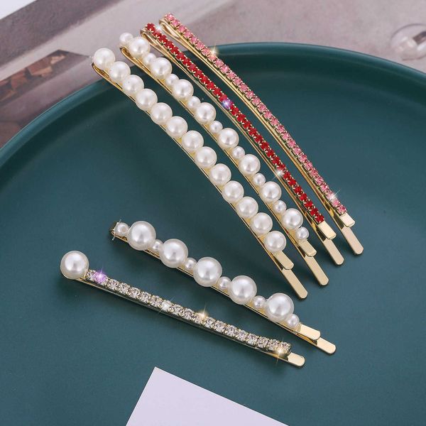 

dongdamen net red pearl diamond clip versatile hairpin street hairpin edger clip suit, Golden;silver