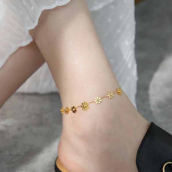 

anklets yun ruo yellow gold color elegant sunflower daisy anklet fashion woman gift 316 titanium steel jewelry never fade hypoallergenic, Red;blue