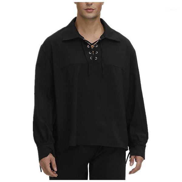 

men's casual shirts 2021 fashion long sleeve bandage gothic man wide loose large size chemise for homme, White;black