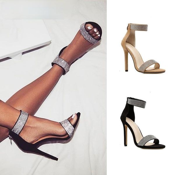 

women sandals ankle strap summer shoes woman high heels plus size 43 chaussures femme open toe, Black
